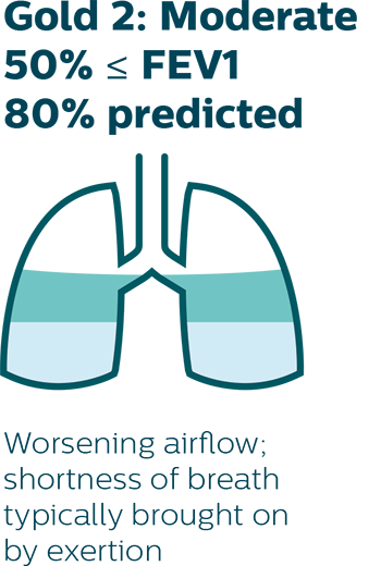 Worsening airflow; shortness of breath typically brought on by exertion